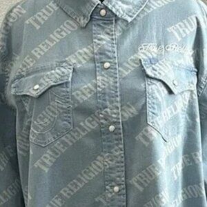 True Religion Shaket Logo Denim Snap Up Shirt NWT RETAIL $159